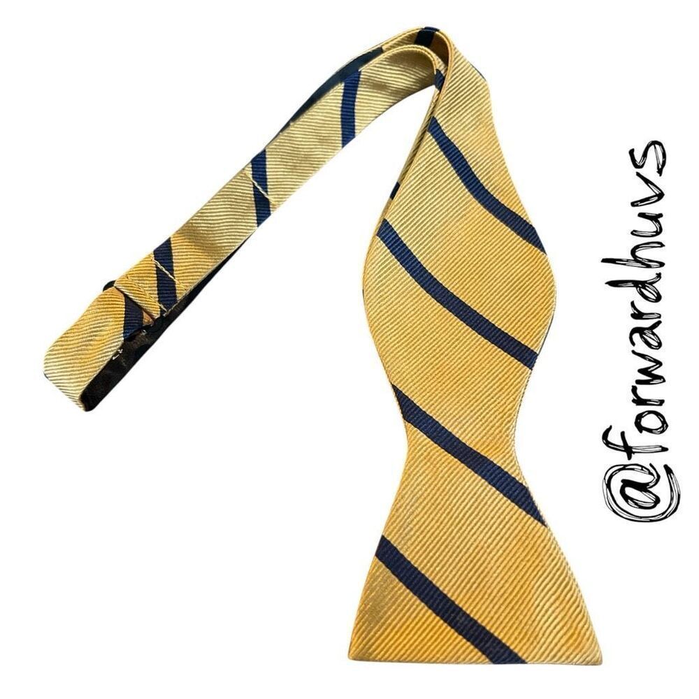 Ralph Lauren Self-Tie Bow Tie – Yellow with Blue Stripe Pattern – 100% Silk